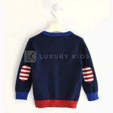 Cardigan In Filo Blu Con Riporti Colorati Neonato Sarabanda J100 - SARABANDA - LuxuryKids