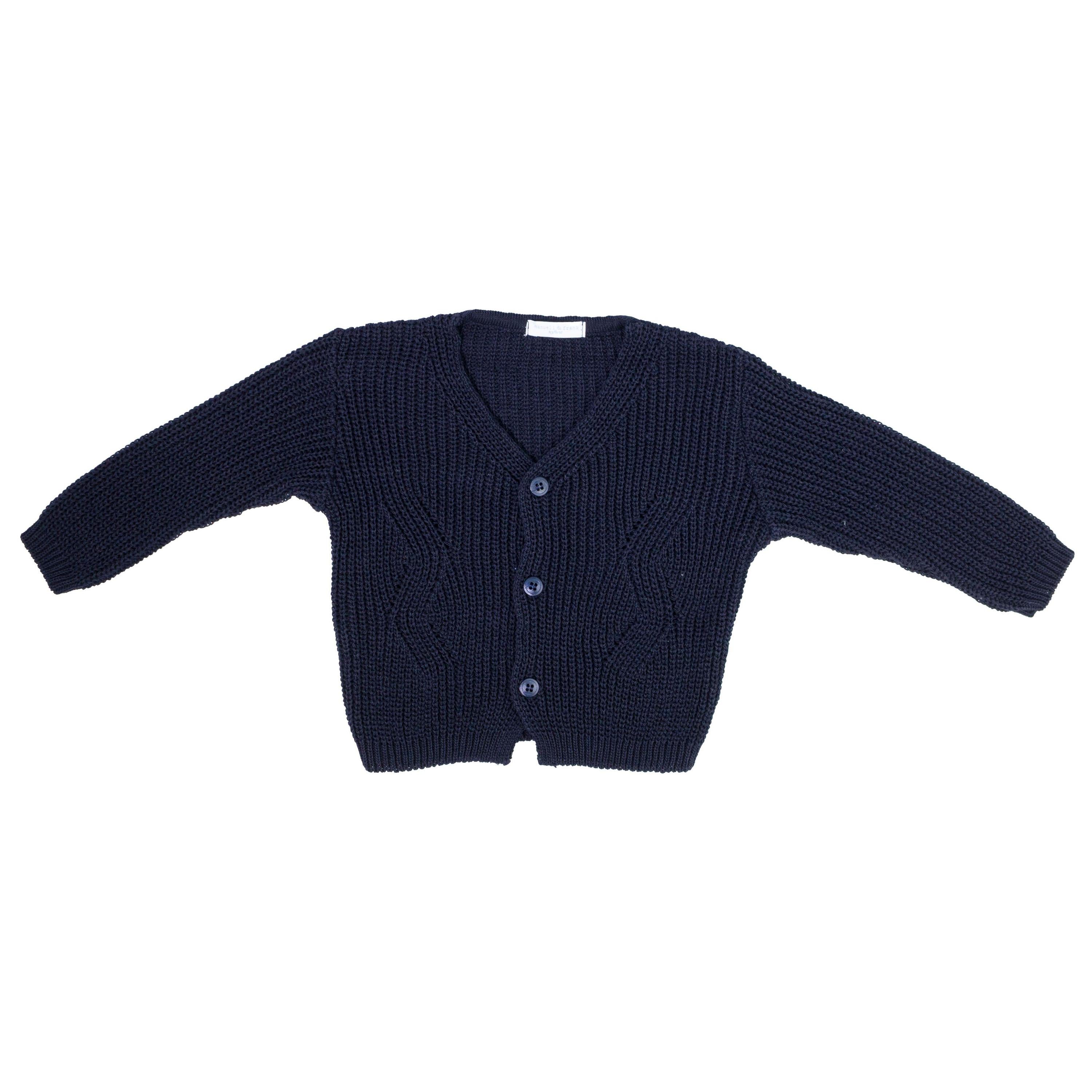 Cardigan In Filo Di Cotone In Tinta Unita Blu Neonato MANUELL&FRANK MF4178I - MANUELL&FRANK - LuxuryKids