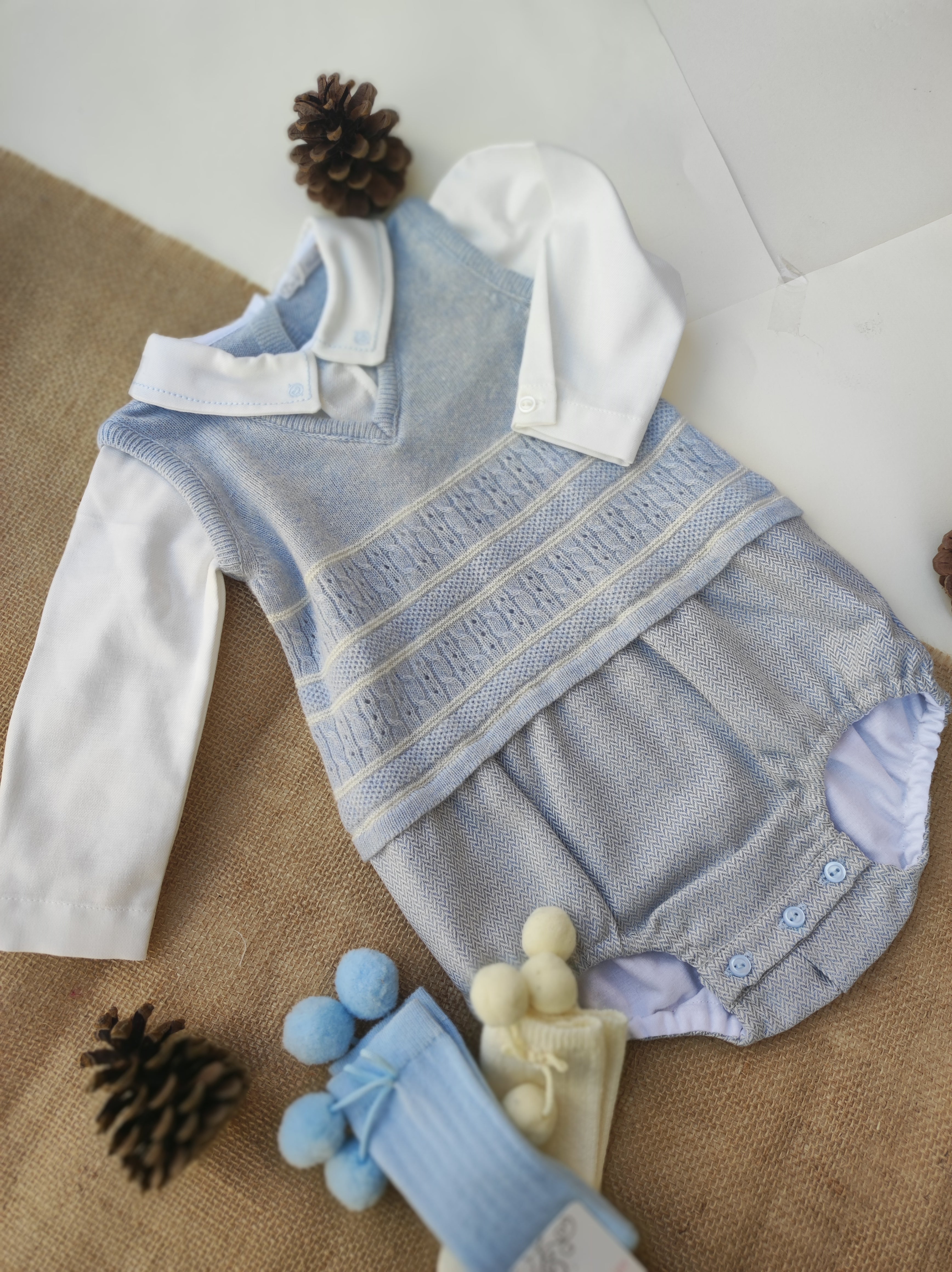 Pagliaccetto In Misto Lana Celeste Neonato DR KID DK132 - DR KID - LuxuryKids