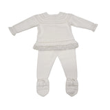 Tutina Spezzata Panna Con Ricami E Tulle Maniche Lunghe Neonata GRANLEI 293 - GRANLEI - LuxuryKids