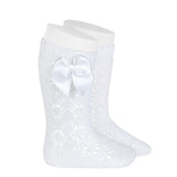 Lange perforierte Baumwollsocken von Perle mit Schleife für Baby-Mädchen CONDOR 2506