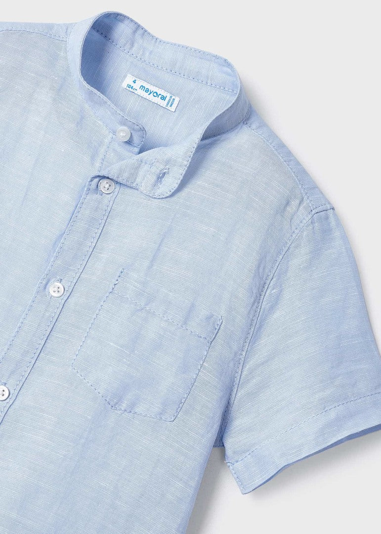 Camicia Mezza Manica Con Colletto Coreano In Misto Lino Bambino MAYORAL 3161 - MAYORAL - Luxury Kids
