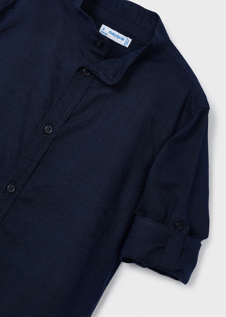 Camicia Manica Lunga Colletto Coreano In Misto Lino Bambino MAYORAL 3167 - MAYORAL - Luxury Kids