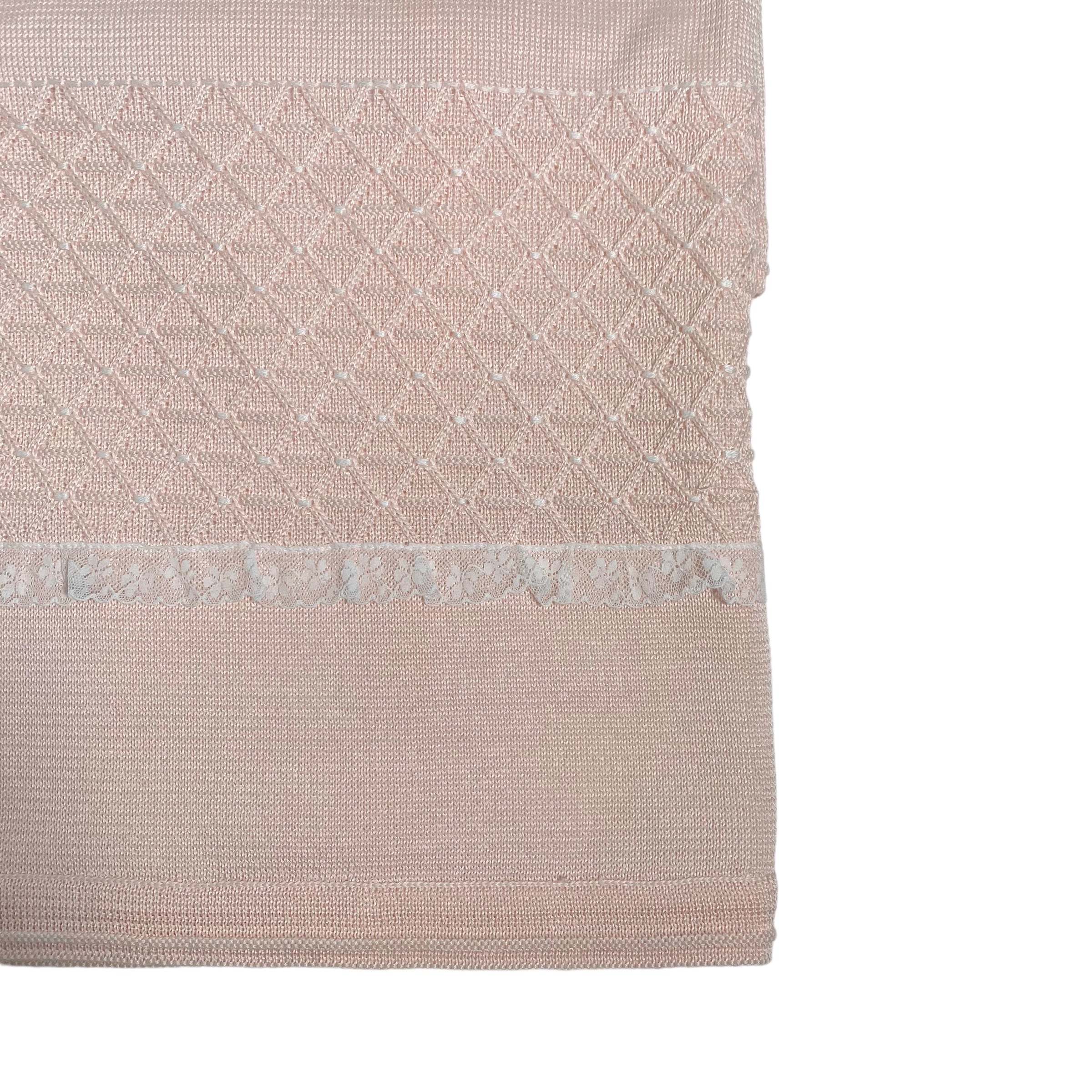 Coperta Scialle In Filo Di Cotone Con Pizzo Rosa Neonata CREAZIONI LUANA 1040 - CREAZIONI LUANA - Luxury Kids