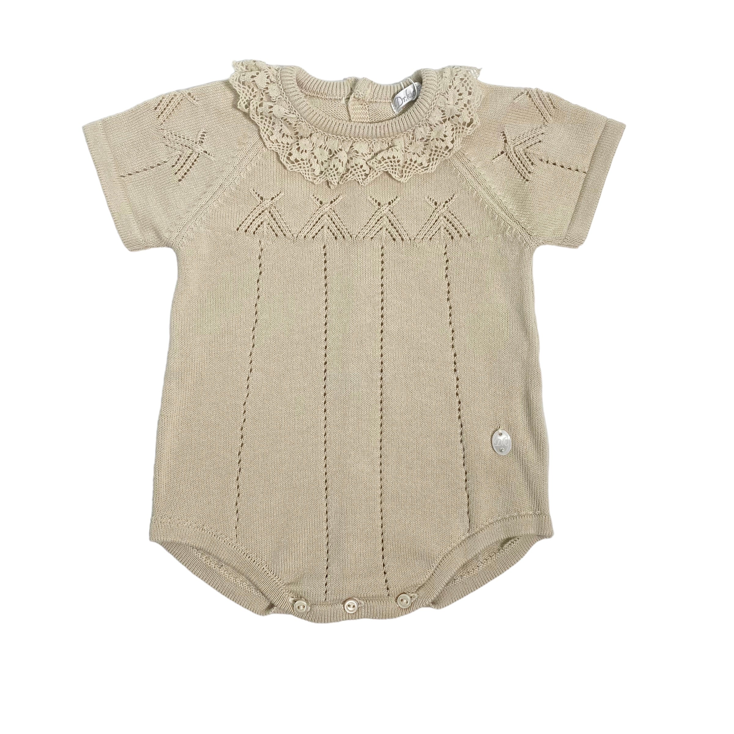 Pagliaccetto In Filo Di Cotone Traforato Beige Neonata DR KID DK203 - DR KID - Luxury Kids