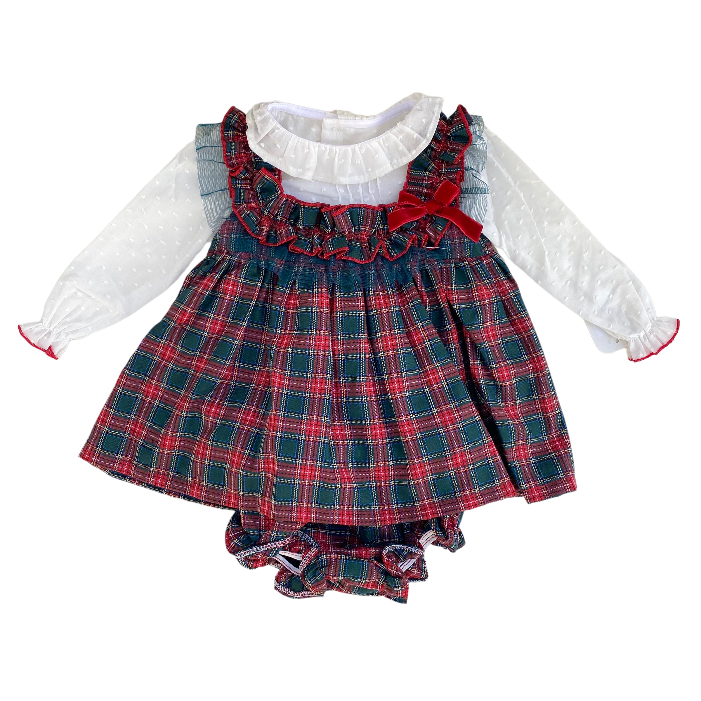 Completo Salopette Scozzese E Camicia Bambina VALENTINA BEBES CWA165 - VALENTINA BEBES - LuxuryKids