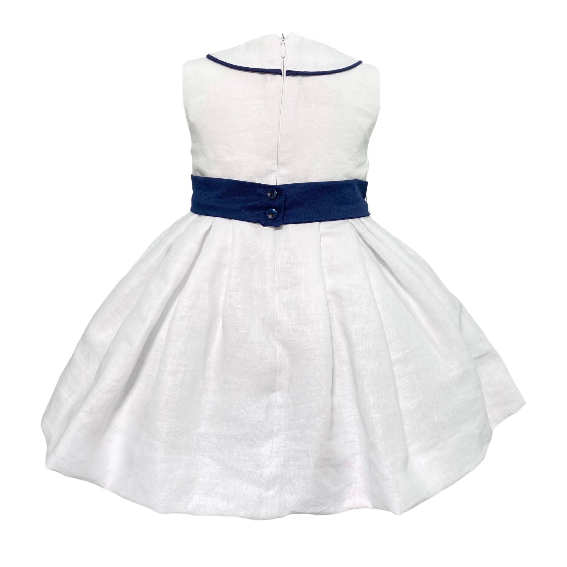 Abito Smanicato In Misto Lino Bianco Neonata ISABEL F173N - ISABEL - Luxury Kids