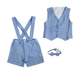 Completo Con Bermuda Panciotto E Papillon In Misto Lino Neonato A&J A&J525 - A&J - Luxury Kids