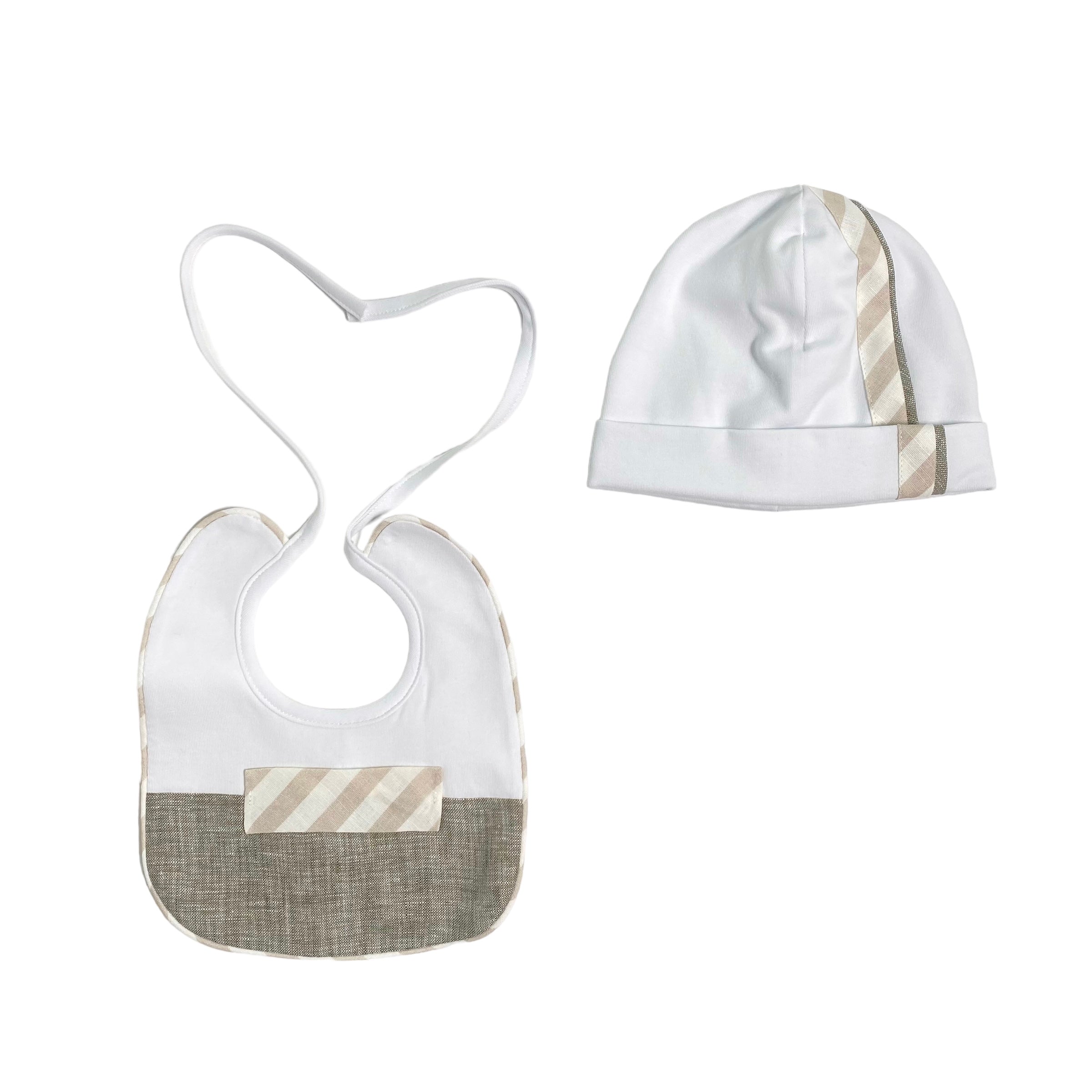 Set Di Cappello E Bavetta In Cotone Neonato LA SARTORIA DEI PICCOLI LR301 - LA SARTORIA DEI PICCOLI - Luxury Kids