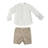 Completo Bermuda e Camicia In Misto Lino Beige Bambino YOEDU 1215 - YOEDU - Luxury Kids