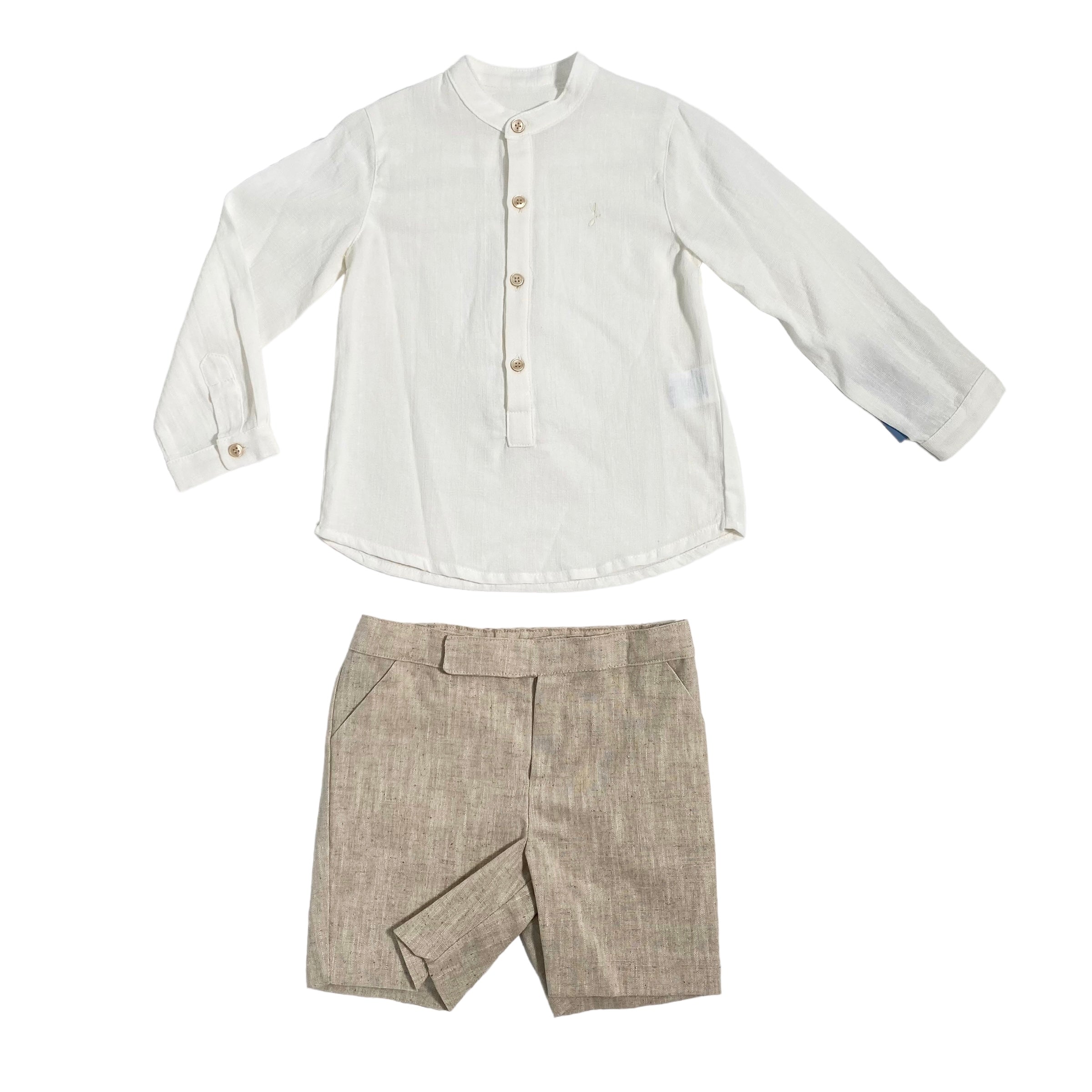 Completo Bermuda e Camicia In Misto Lino Beige Bambino YOEDU 1215 - YOEDU - Luxury Kids