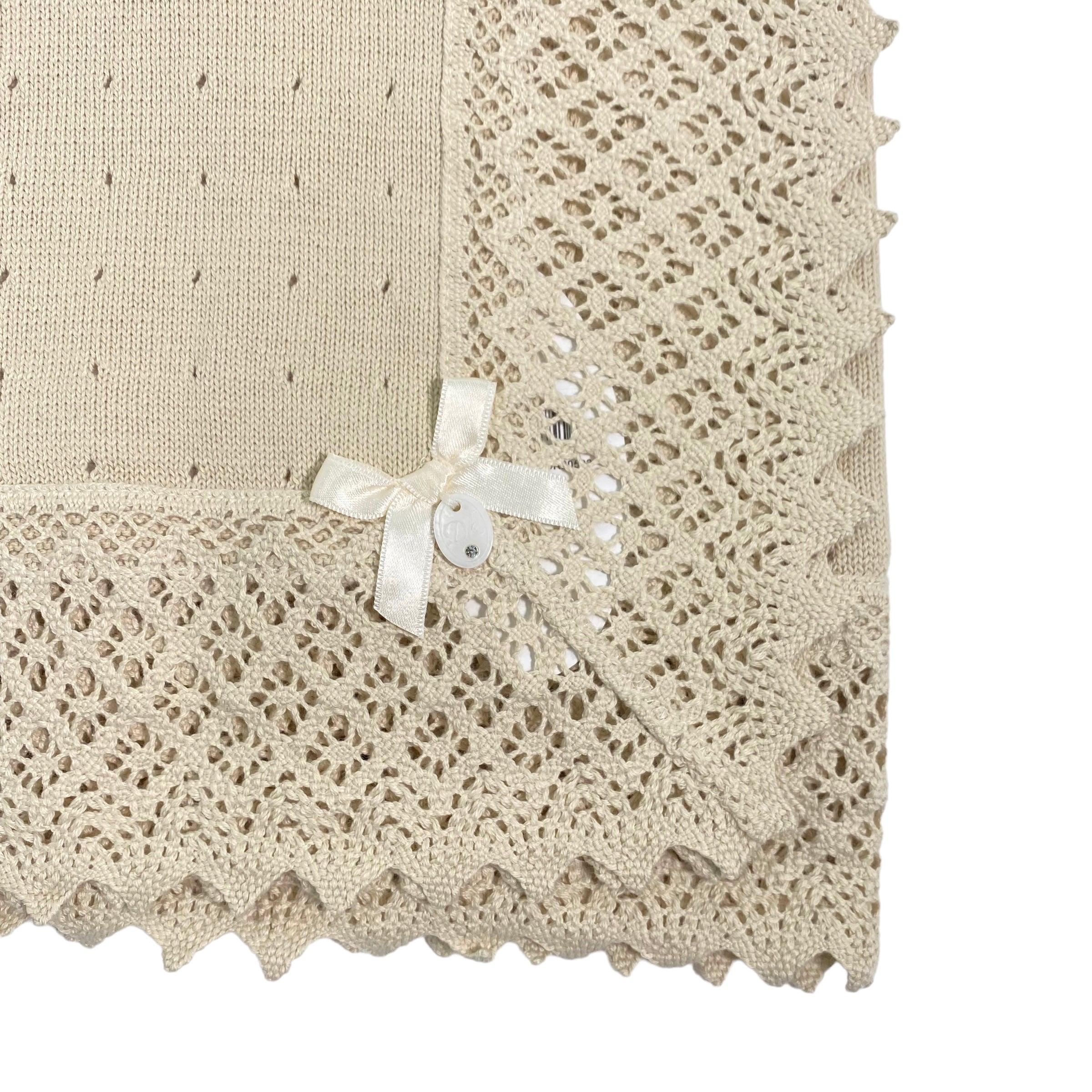 Coperta Scialle In Filo Di Cotone Con Pizzo Beige Neonata DR KID DK205 - DR KID - Luxury Kids