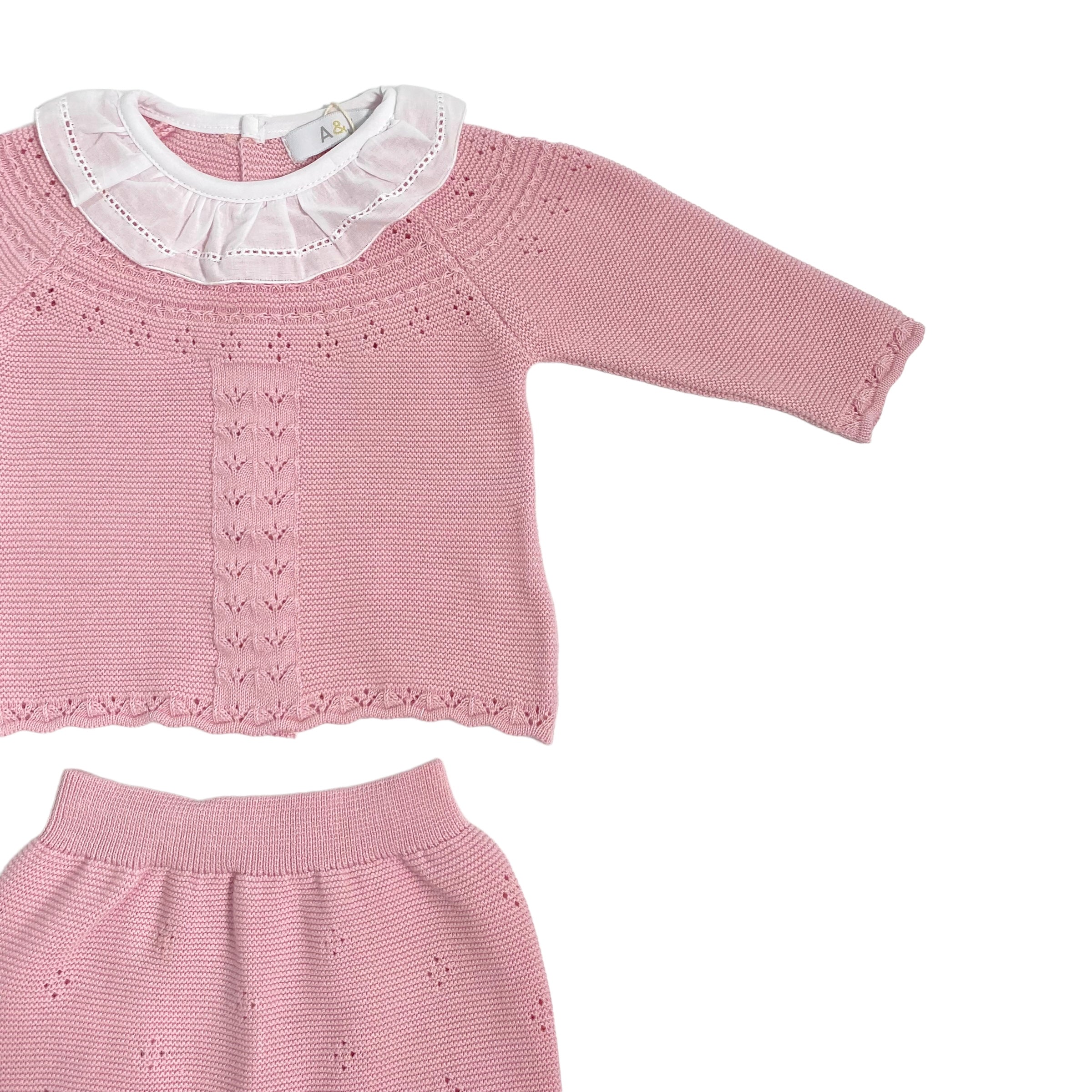 Tutina Spezzata In Filo Di Cotone Con Traforature Neonata A&J A&J166 - A&J - Luxury Kids