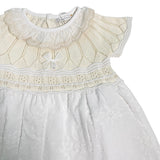 Abito Con Culotte In Cotone E Pizzo San Gallo Beige Neonata DR KID DK162 - DR KID - Luxury Kids