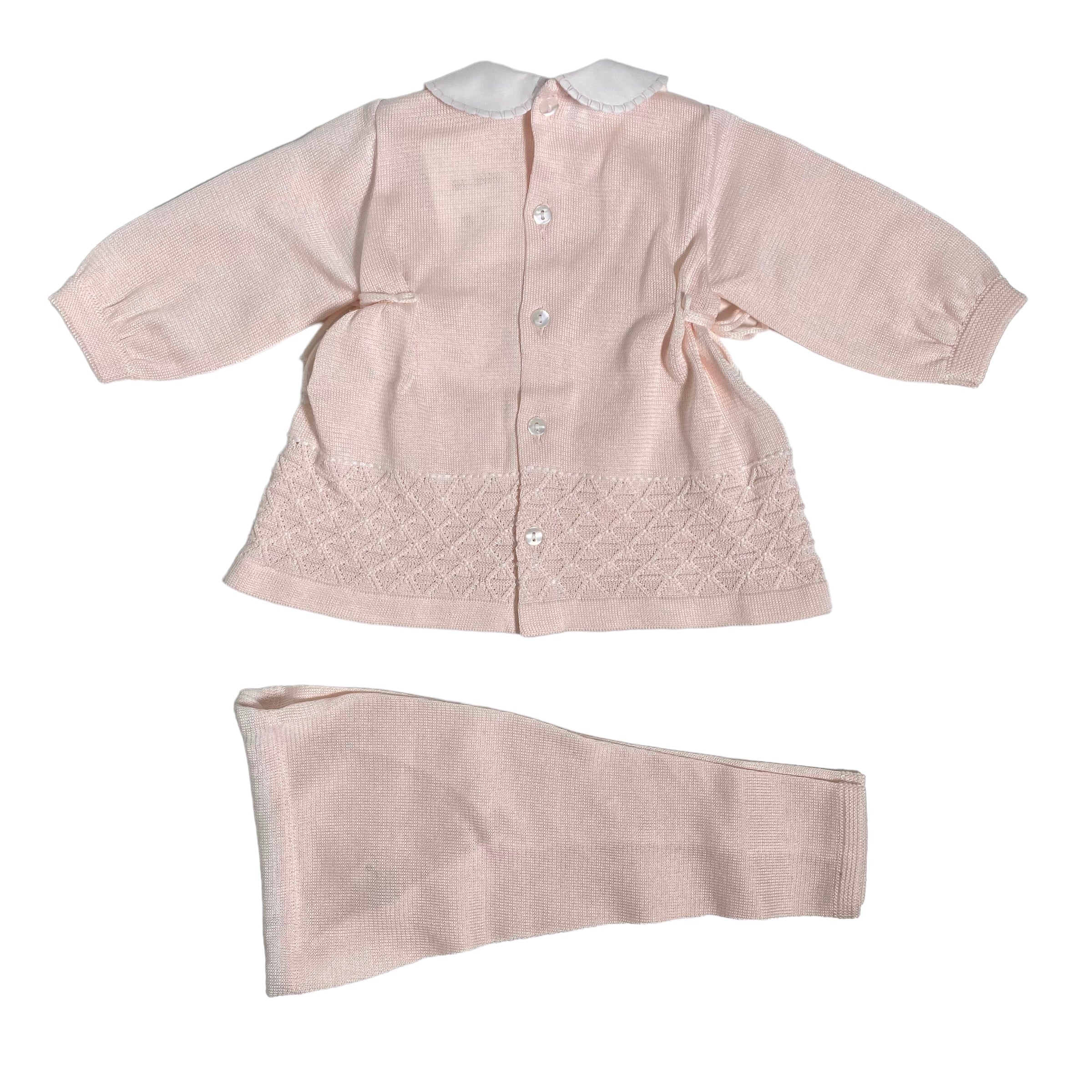 Tutina Spezzata In Filo Di Cotone Rosa Neonata CREAZIONI LUANA 1042 - CREAZIONI LUANA - Luxury Kids
