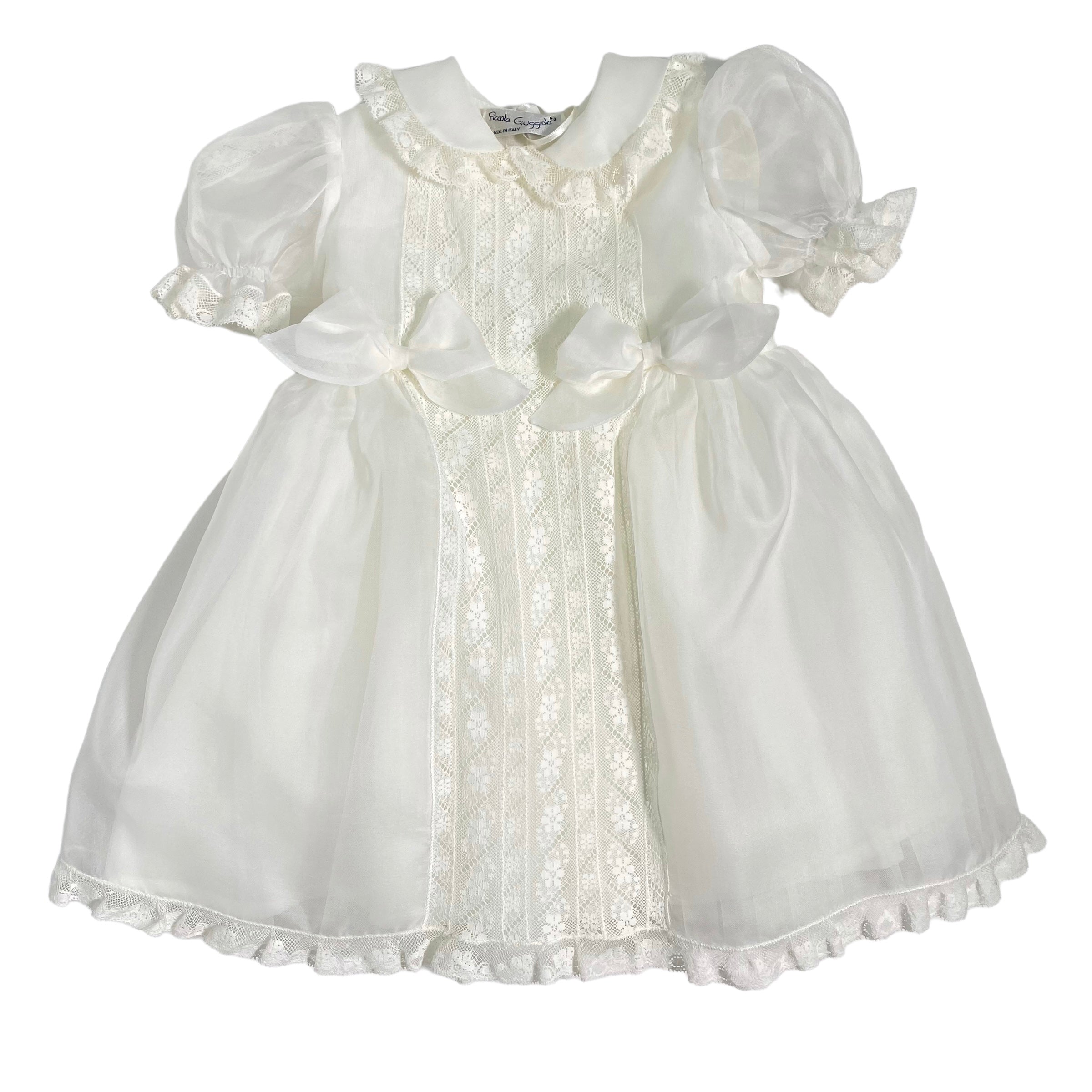 Abito Elegante Battesimale In Seta E Pizzo Panna Neonata PICCOLA GIUGGIOLA CHIESSI - PICCOLA GIUGGIOLA - Luxury Kids