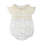 Pagliaccetto In Filo Di Cotone E Pizzo San Gallo Beige Neonata DR KID DK163 - DR KID - Luxury Kids
