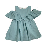 Abito Smanicato In Garza Verde Bambina DEL SUR 0561