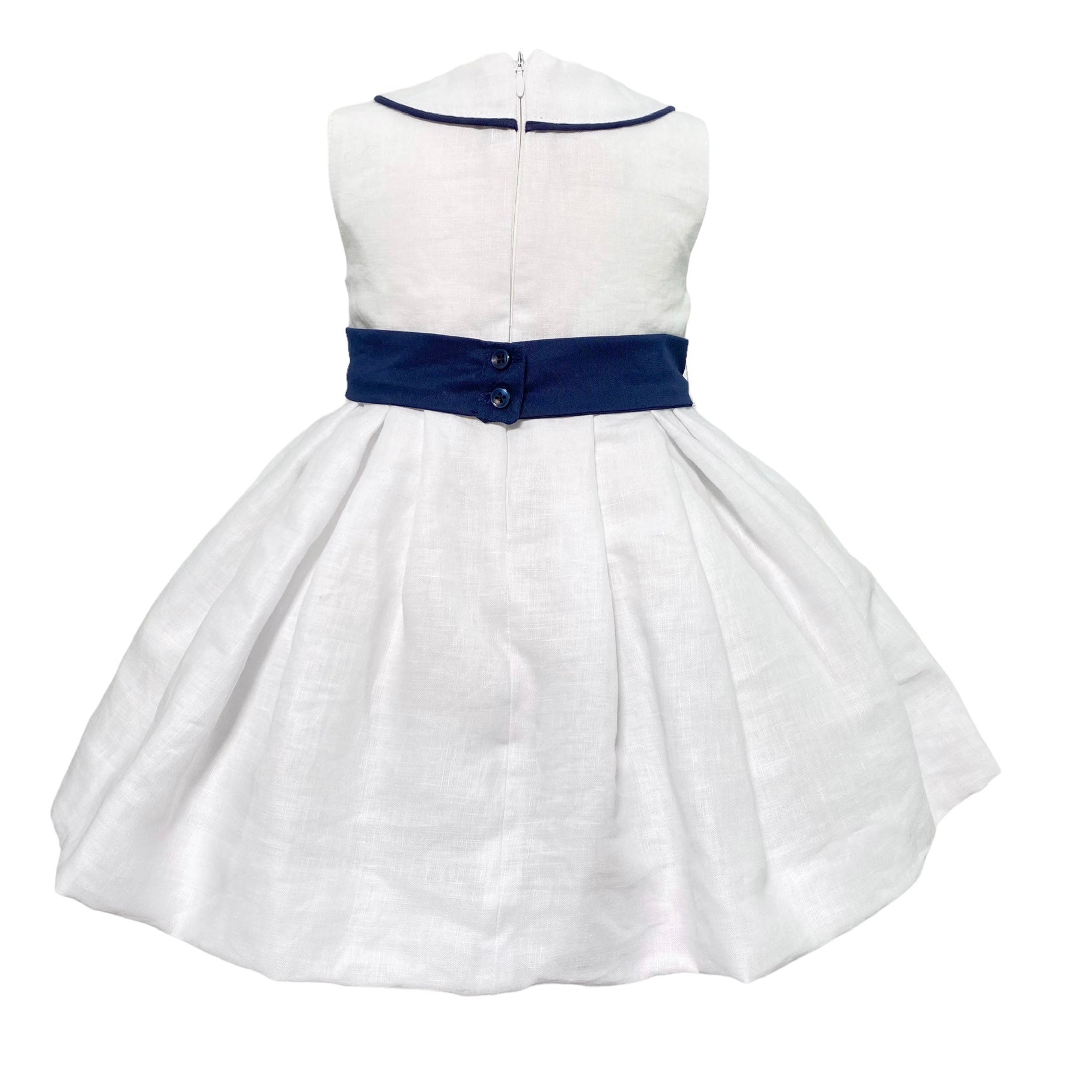 Abito Smanicato In Misto Lino Bianco Bambina ISABEL F173B - ISABEL - Luxury Kids