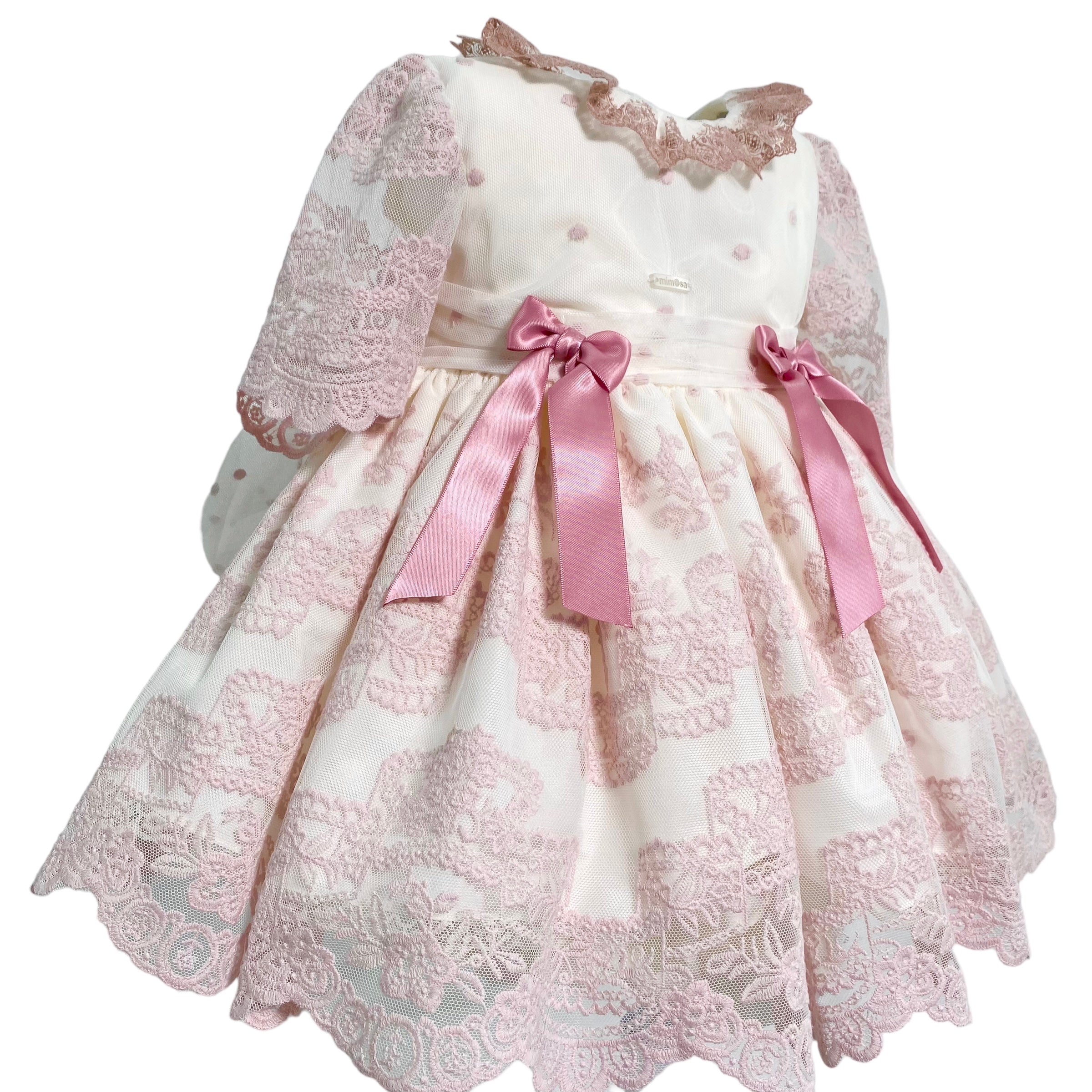 Abito Elegante Manica 3/4 Con Culotte In Tulle E Pizzo Rosa Neonata MIMOSA ITALICA - MIMOSA - Luxury Kids