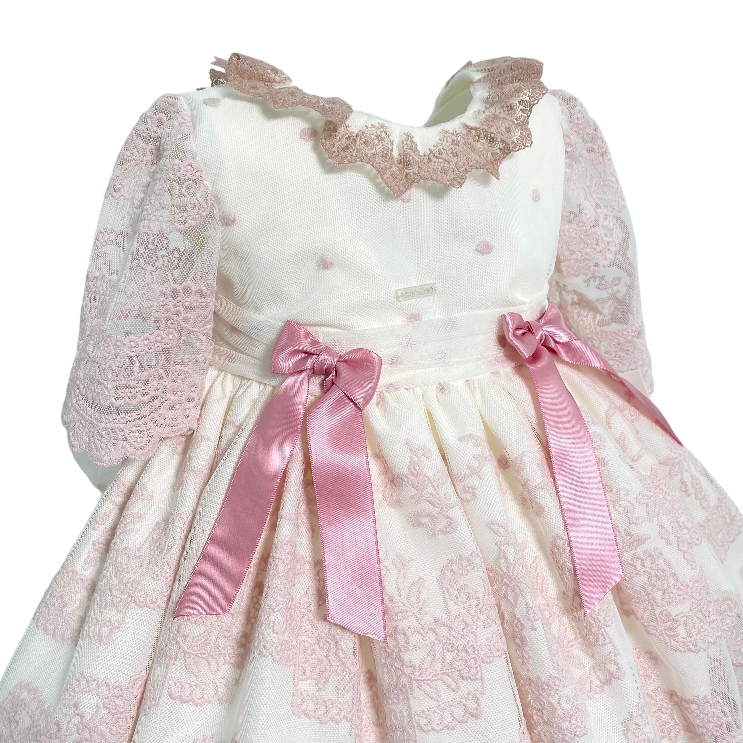 Abito Elegante Manica 3/4 Con Culotte In Tulle E Pizzo Rosa Neonata MIMOSA ITALICA - MIMOSA - Luxury Kids