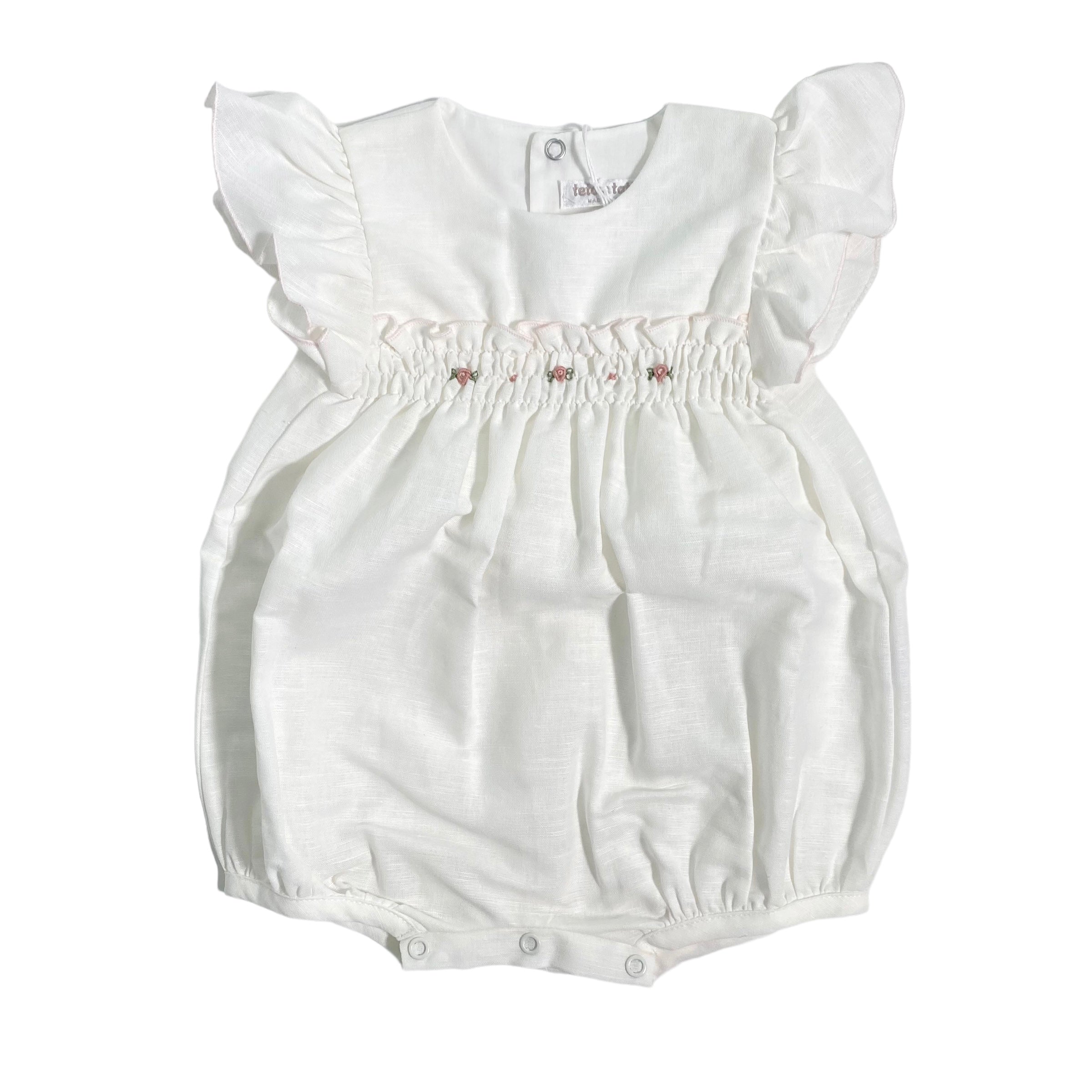 Pagliaccetto Intero In Misto Lino Ricamato A Mano Neonata TETO E TATTA PA4800 - TETO E TATTA - Luxury Kids