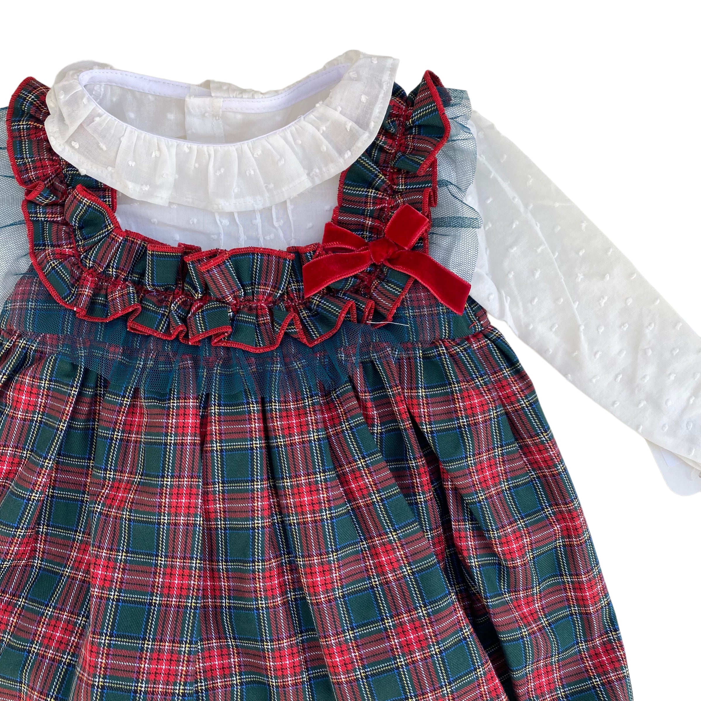 Completo Salopette Scozzese E Camicia Bambina VALENTINA BEBES CWA165 - VALENTINA BEBES - LuxuryKids