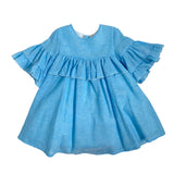 Halbärmliges Leinenkleid mit Rüschen und Schleife für Mädchen LA SARTORIA DEI PICCLICI L333