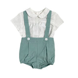 Completo Bermuda con Bretelle con Camicia in Cotone Verde Neonato YOEDU 0021 - YOEDU - Luxury Kids