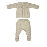 Tutina Spezzata In Filo Di Cotone Beige Neonata DR KID DK200 - DR KID - Luxury Kids