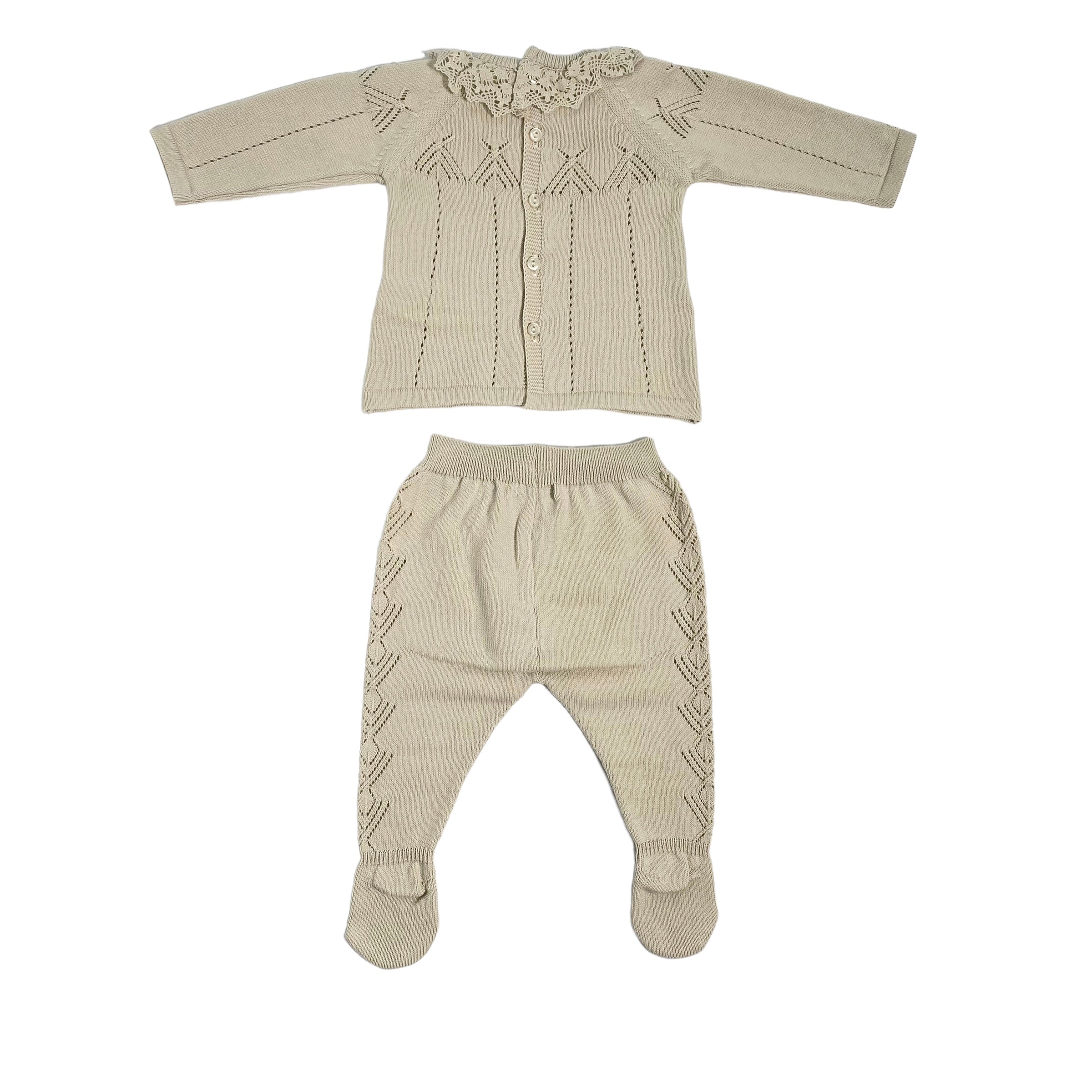 Tutina Spezzata In Filo Di Cotone Beige Neonata DR KID DK200 - DR KID - Luxury Kids