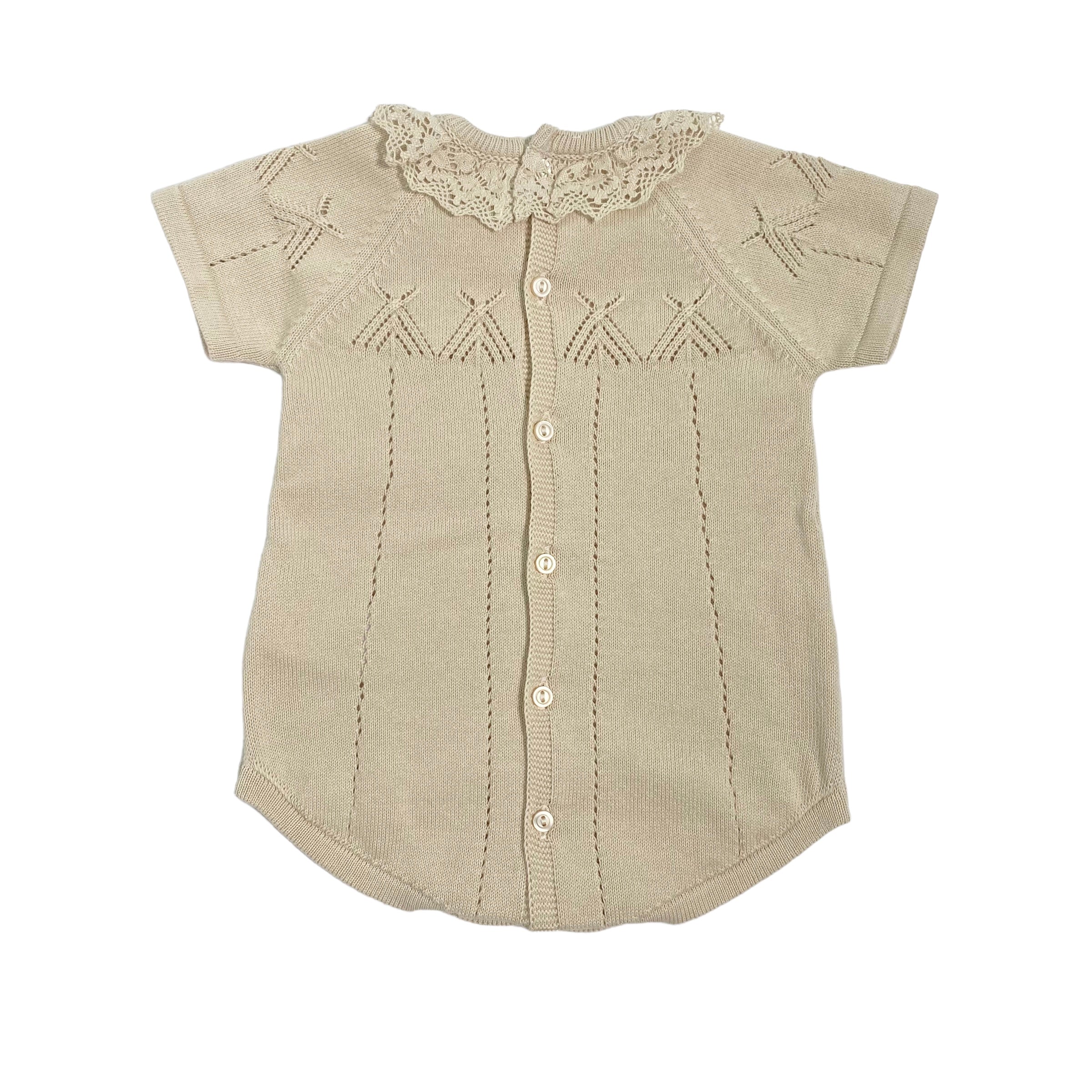 Pagliaccetto In Filo Di Cotone Traforato Beige Neonata DR KID DK203 - DR KID - Luxury Kids