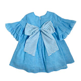 Halbärmliges Leinenkleid mit Rüschen und Schleife für Mädchen LA SARTORIA DEI PICCLICI L333