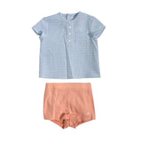 DEL SUR 0280 Neugeborenenanzug mit Bermudas und Vichy-Hemd