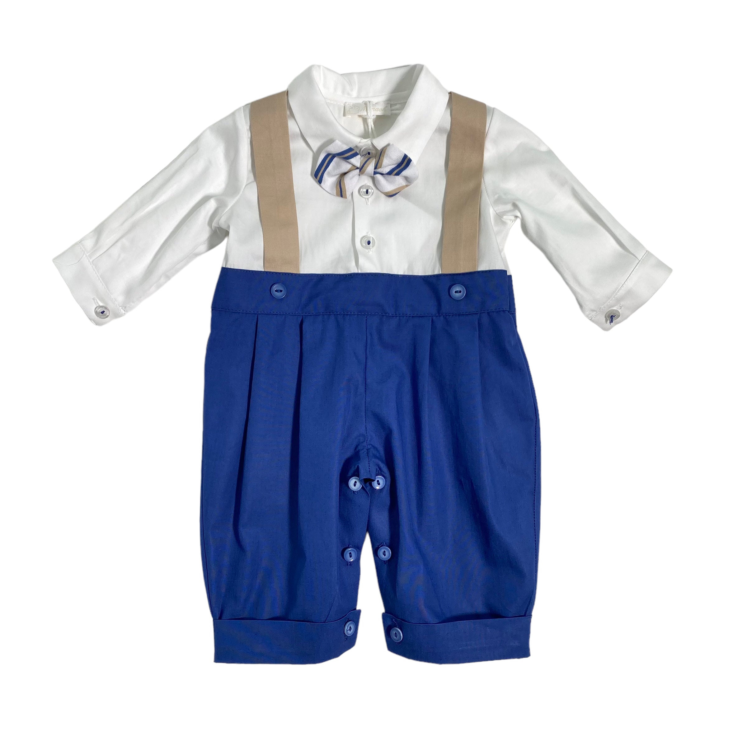 Tutina Intera In Cotone Bianca E Blu Neonato NINNAOH E23226TNP - NINNAOH - Luxury Kids