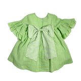 Abito Mezza Manica In Lino Con Balze E Fiocco Neonata LA SARTORIA DEI PICCOLI L333