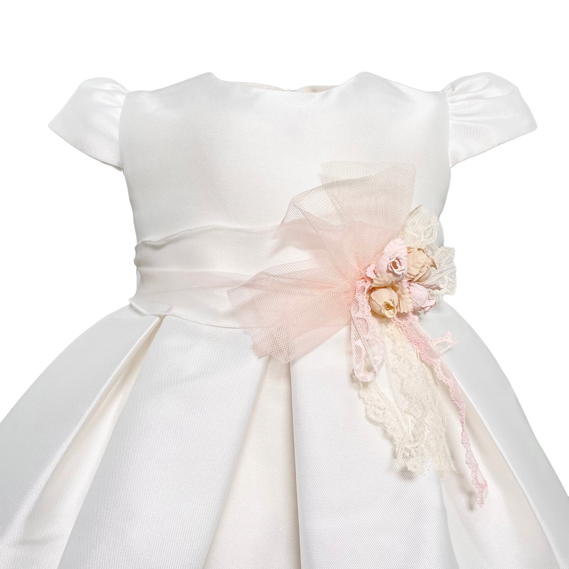 Abito Elegante Mezza Manica In Mikado Bianco Neonata MIMILU' 328BB - MIMILU' - Luxury Kids