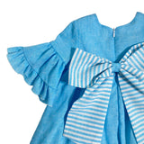 Halbärmliges Leinenkleid mit Rüschen und Schleife für Mädchen LA SARTORIA DEI PICCLICI L333