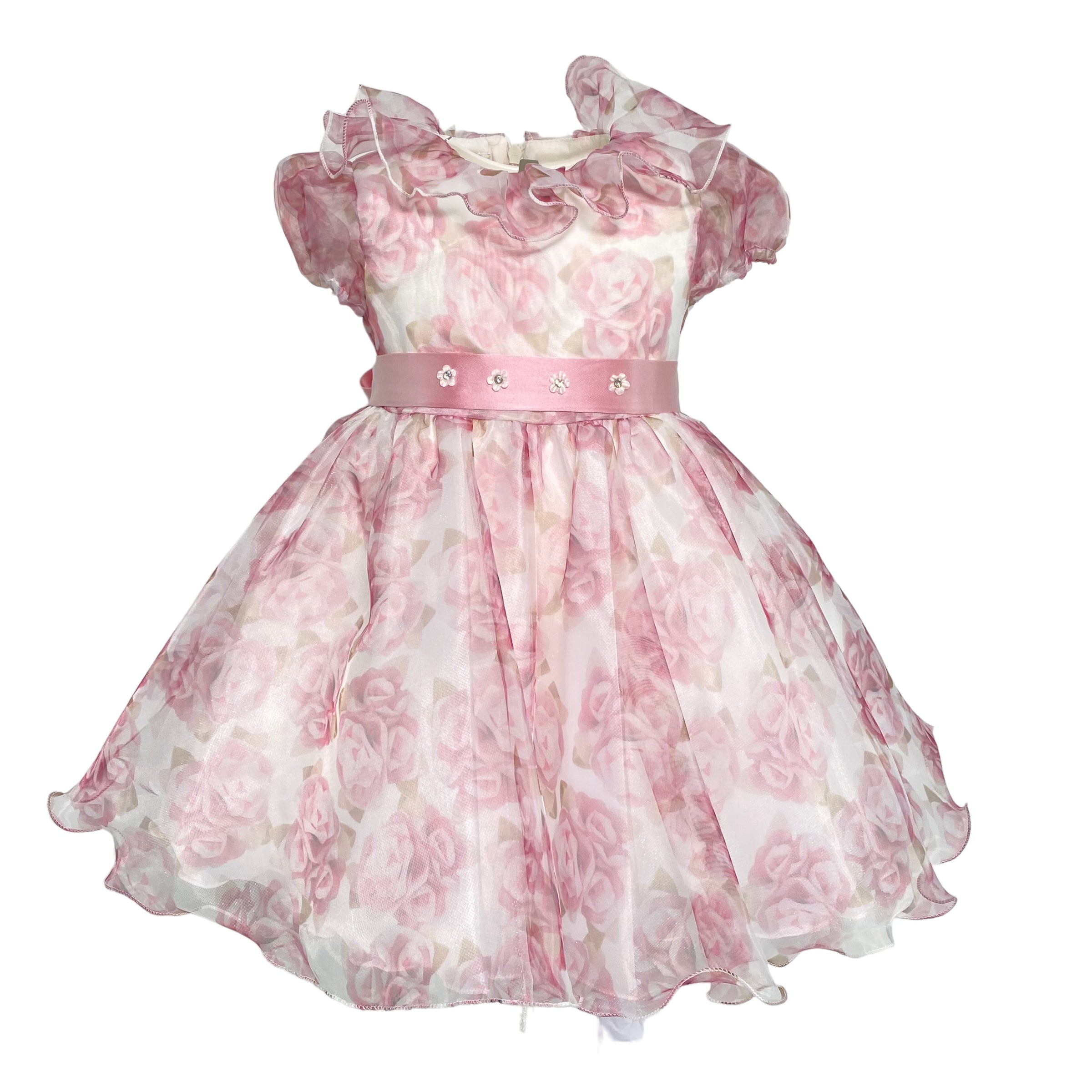 Abito Elegante Mezza Manica In Organza Stampata Floreale Neonata ISABEL F161N - ISABEL - Luxury Kids