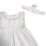 Abito Con Culotte E Fascia In Pizzo San Gallo Bianco Neonata DR KID DK159 - DR KID - Luxury Kids