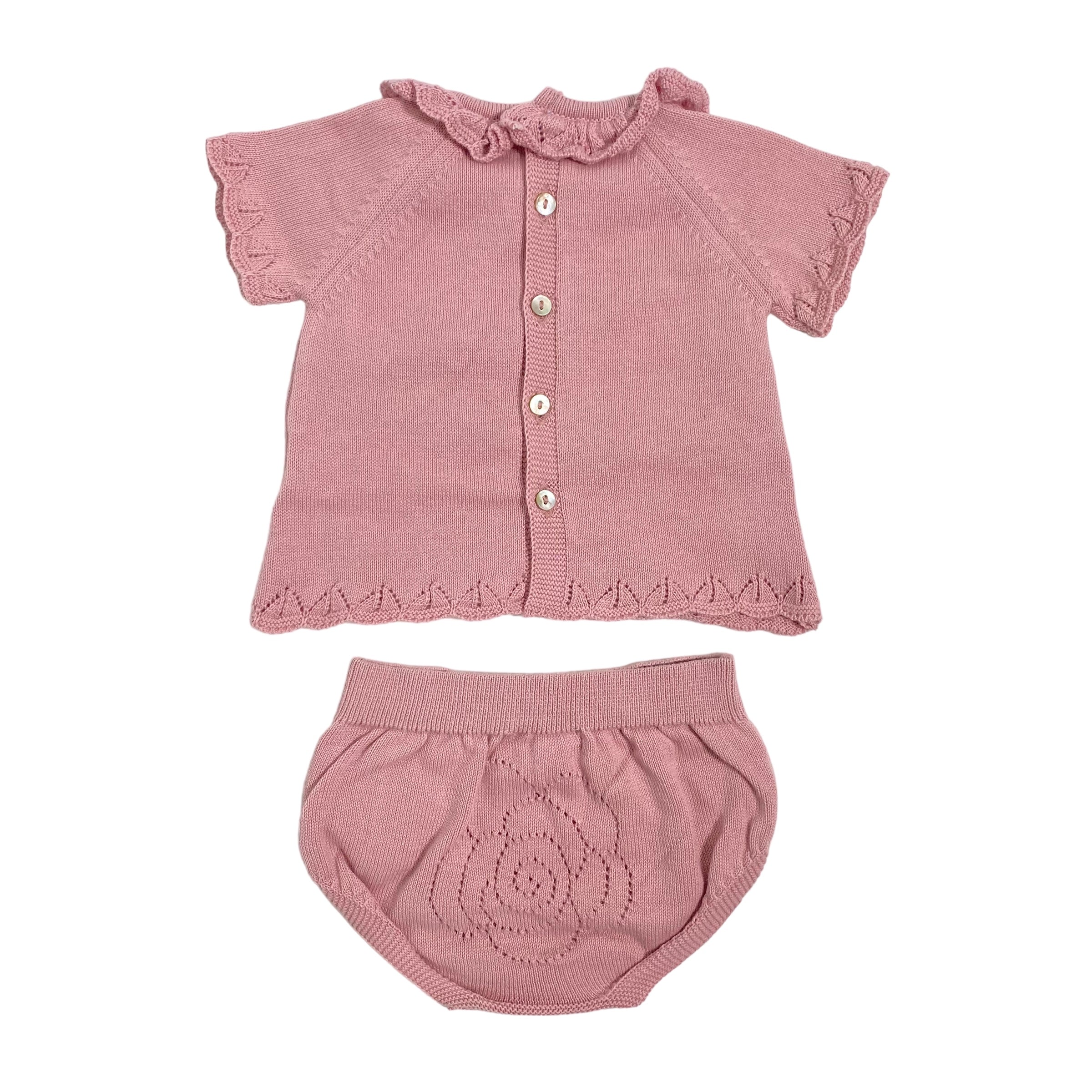 Completo Con Culotte In Filo Di Cotone Rosa Antico Neonata DR KID DK235 - DR KID - Luxury Kids