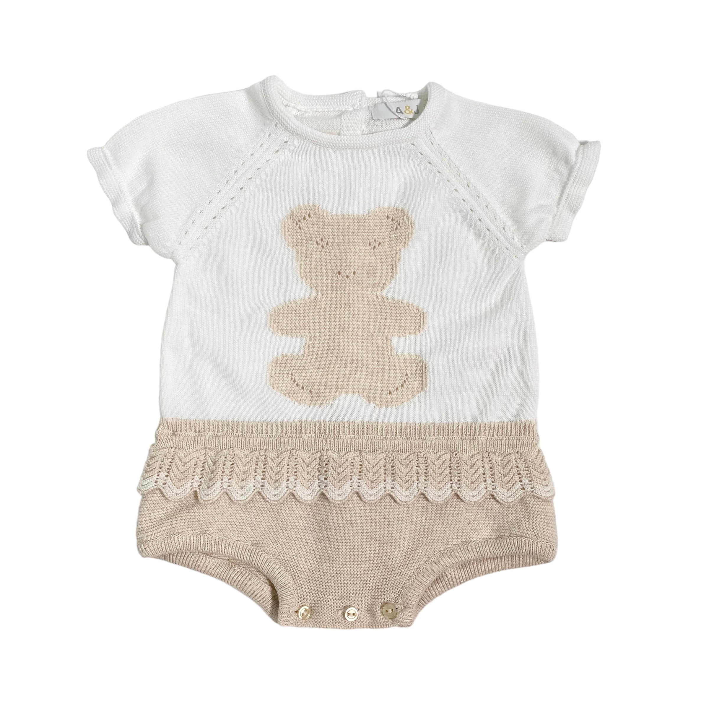 Pagliaccetto In Filo Di Cotone Con Orso Neonata A&J A&J134 - A&J - Luxury Kids