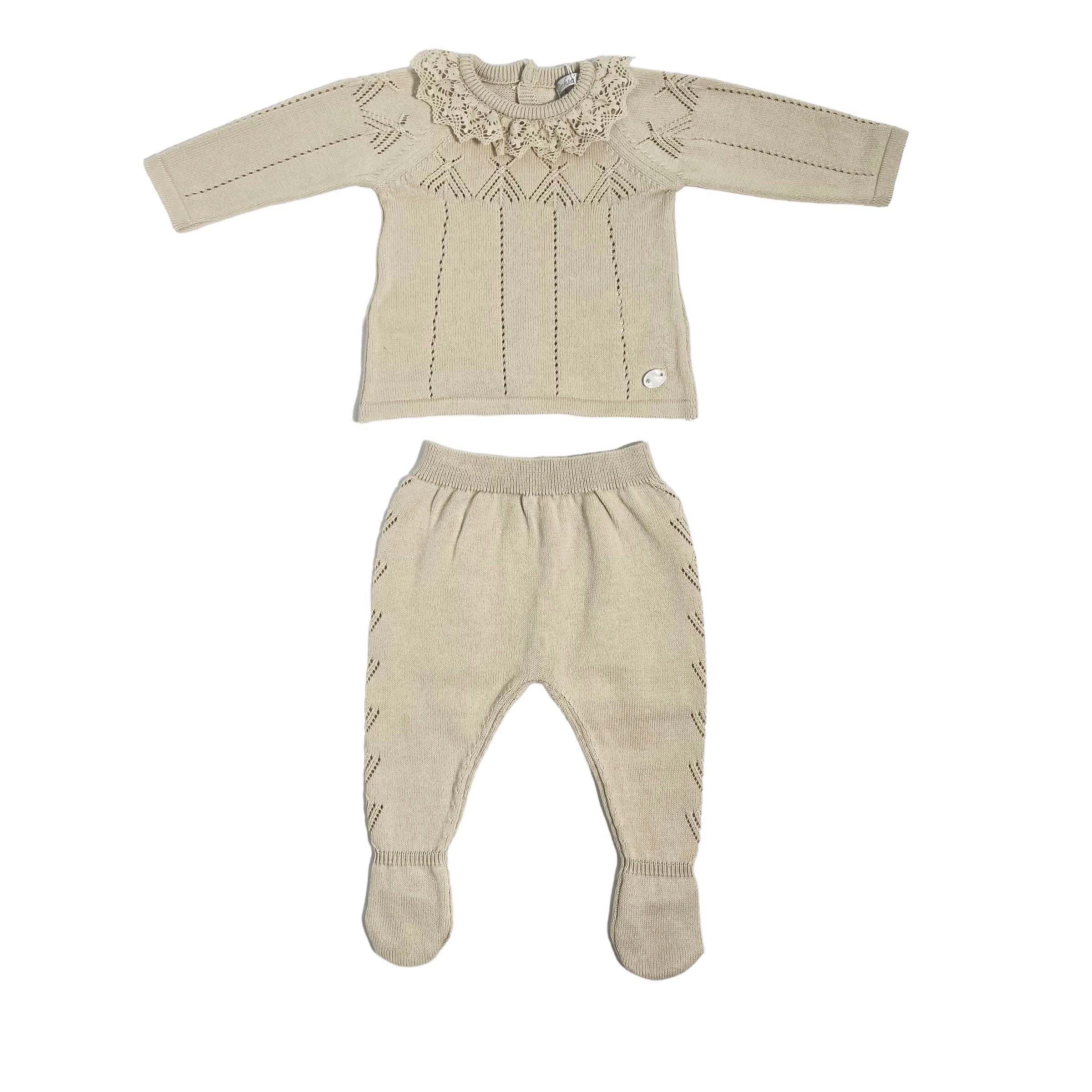 Tutina Spezzata In Filo Di Cotone Beige Neonata DR KID DK200 - DR KID - Luxury Kids