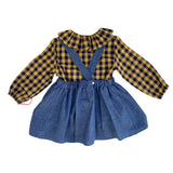Salopette In Denim Con Camicia A Quadri Senape Neonata DEL SUR 2230 - DEL SUR - LuxuryKids