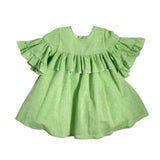 Halbärmliges Leinenkleid mit Rüschen und Schleife für Mädchen LA SARTORIA DEI PICCLICI L333