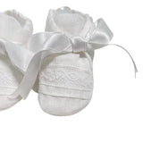 Scarpe Da Culla In Lino E Pizzo Bianche Neonato PICCOLA GIUGGIOLA LERICIS - PICCOLA GIUGGIOLA - Luxury Kids