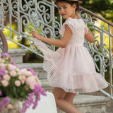 Abito In Organza A Righe Mezza Manica Rosa Bambina PATACHOU 3633527