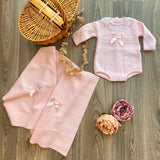 Set in Caldo Cotone Con Pagliaccetto Neonata Rosa A&J