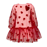 Elegantes Langarmkleid aus Sweatshirt und Tüll mit Samtherzen für Mädchen DAGA 9521