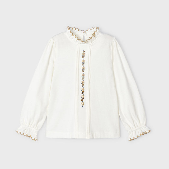 Blusa manica Lunga In Cotone Con Ricami Bambina MAYORAL 4196